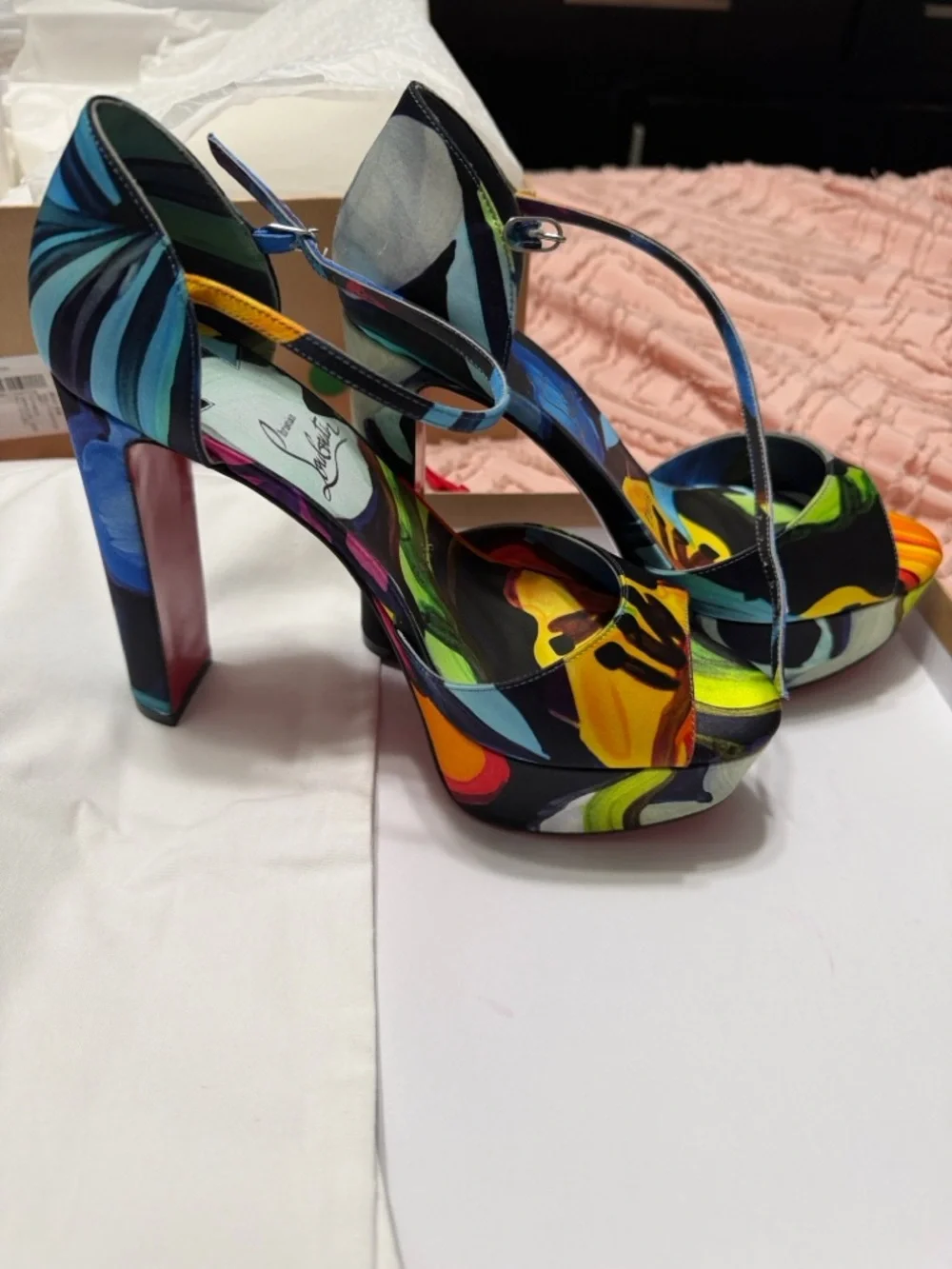 Christian Louboutin Multicolor Floral Platform Heels with Red Sole - Picture 5 of 10